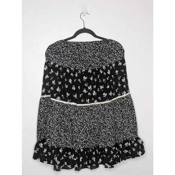 Sweet Baby Jamie Tiered Black Floral Midi Skirt Size XS - Picture 5 of 8